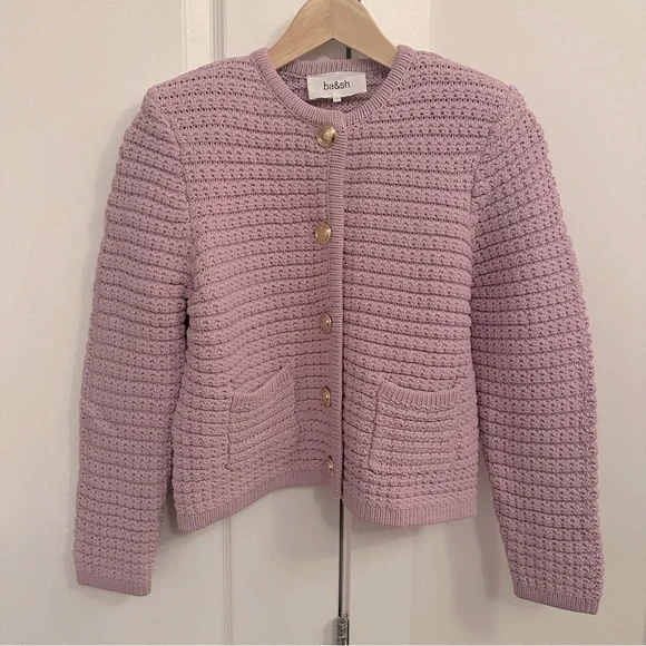 NEW Ba&sh Bash Gaspard Tweed Cardigan Jacket In Purple Lilac | size  2 / M - Picture 6 of 13